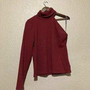 Calvin Klein Jeans Red Asymmetrical Turtleneck Blouse